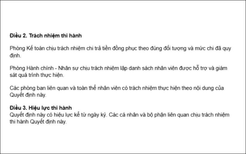 Điều 2 về điều khoản thi hành quyết định và điều 3 về hiệu lực thi hành
