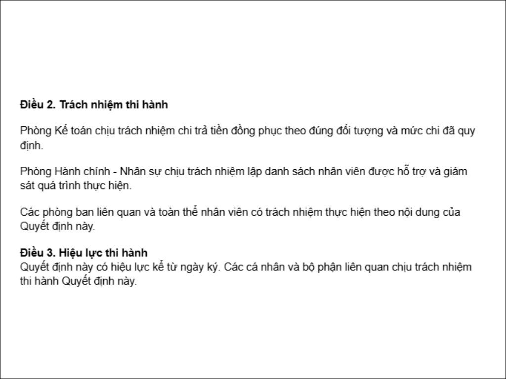 Điều 2 về điều khoản thi hành quyết định và điều 3 về hiệu lực thi hành