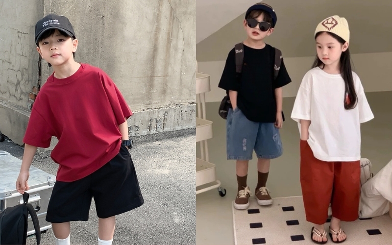 Mẫu áo thun trơn trẻ em tay lửng