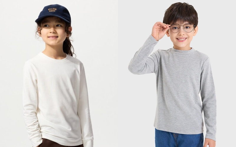 Mẫu áo thun trơn tay dài cho trẻ em