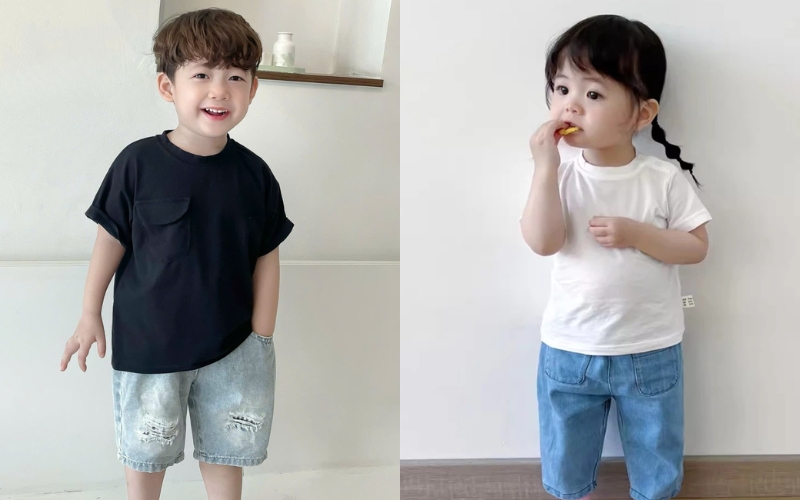 Áo thun trơn trẻ em tay ngắn mang phong cách năng động