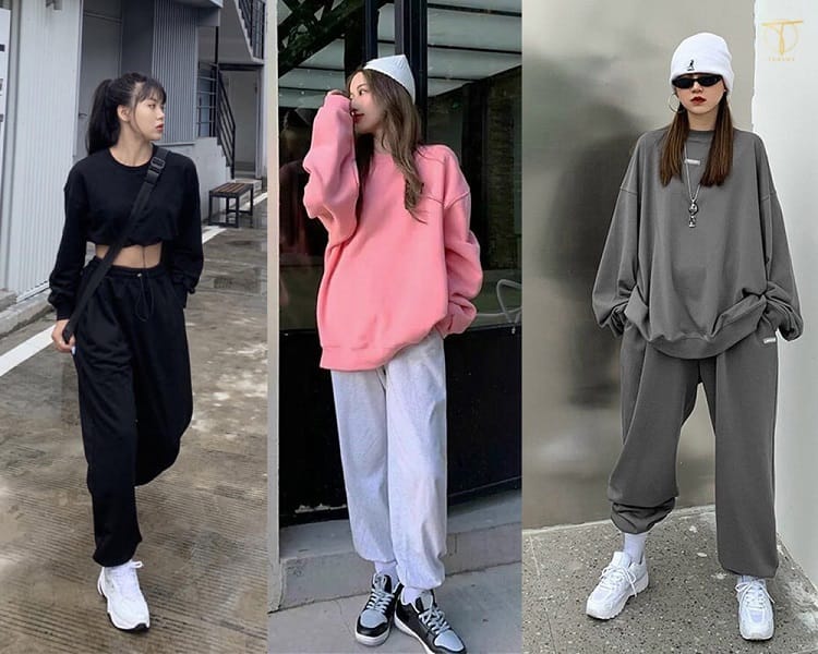 Trang phục thể thao nữ đẹp áo hoodie và quần jogger
