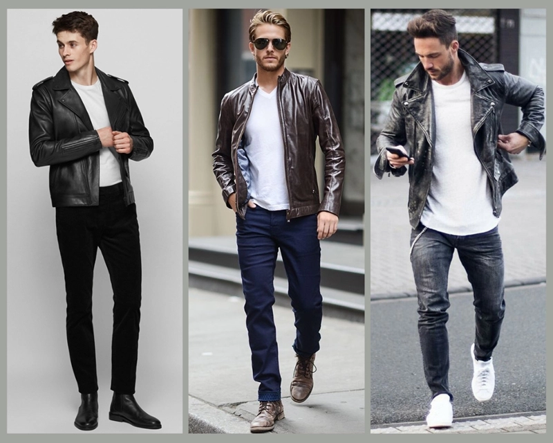 Phối áo khoác da với áo thun