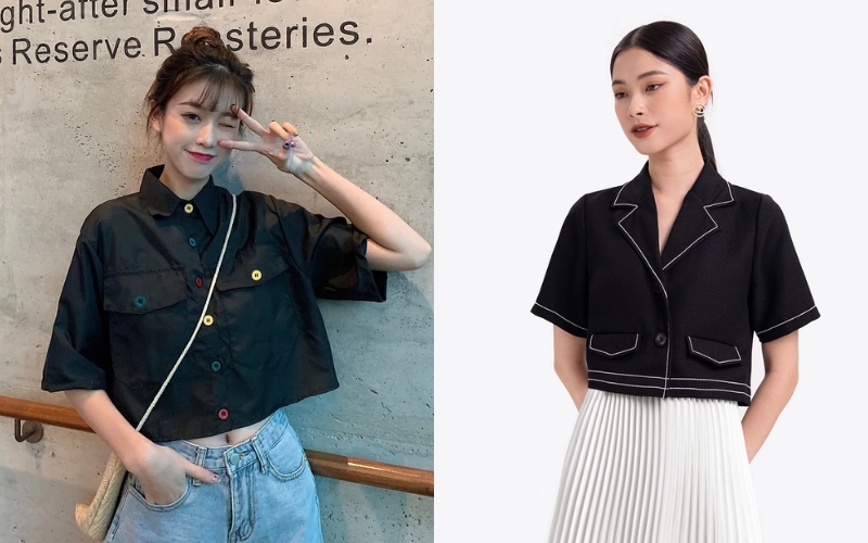 Áo sơ mi croptop màu đen mang đến phong cách trẻ trung và cá tính