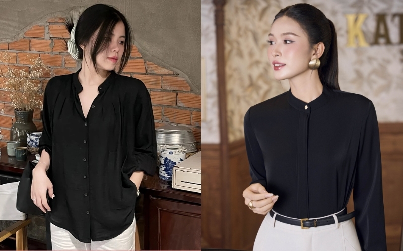 Áo sơ mi đen nữ cổ tàu mang đến vẻ ngoài thanh lịch và hiện đại