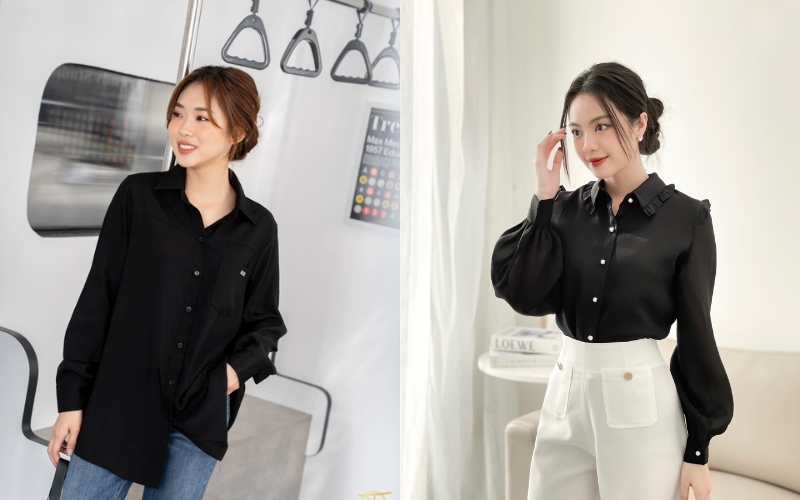 Áo sơ mi đen dễ dàng kết hợp với nhiều outfit khác nhau