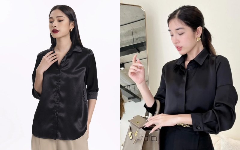 Áo sơ mi lụa đen mang lại vẻ ngoài sang trọng