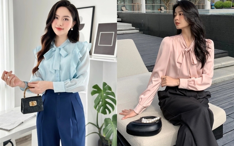 Áo sơ mi nữ kiểu Hàn Quốc cổ nơ giúp tạo điểm nhấn đầy duyên dáng