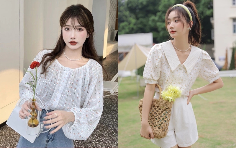 Áo sơ mi họa tiết hoa nhí mang nét đặc trưng của thời trang Hàn Quốc