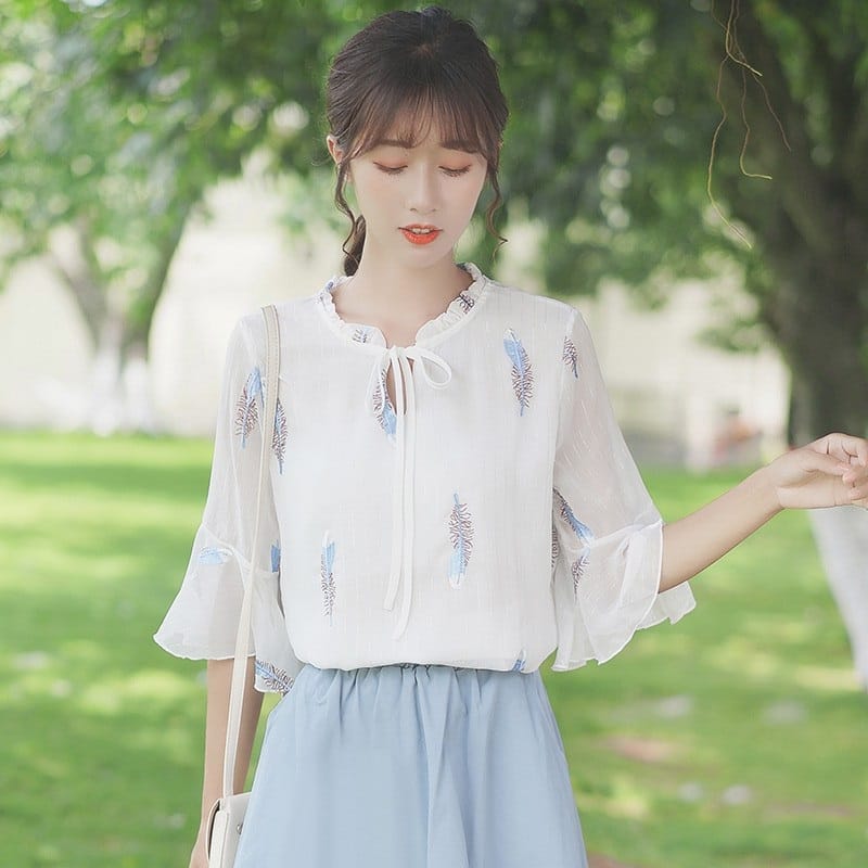 Áo sơ mi kiểu voan thêu