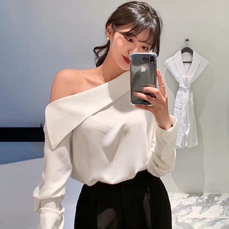 Áo sơ mi nữ kiểu cách lệch vai