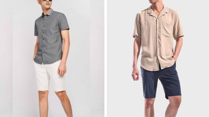 Phối áo sơ mi nam tay ngắn với quần shorts