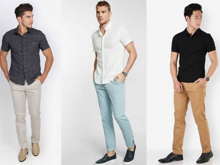 Phối áo sơ mi nam tay ngắn với quần kaki