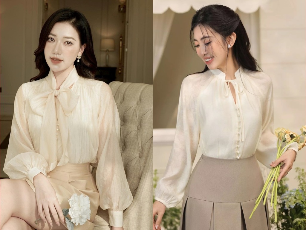 Áo sơ mi màu be tạo cảm giác nhẹ nhàng, thanh lịch