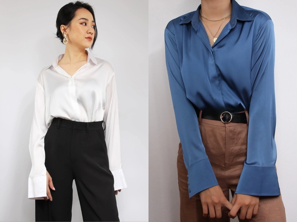 Áo sơ mi chất liệu satin là một trong những kiểu áo sơ mi sang chảnh