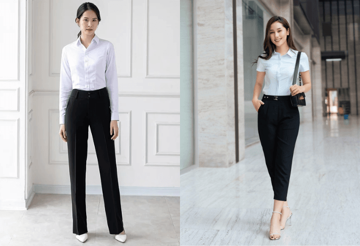 Áo sơ mi đồng phục phối quần âu mang lại sự thanh lịch