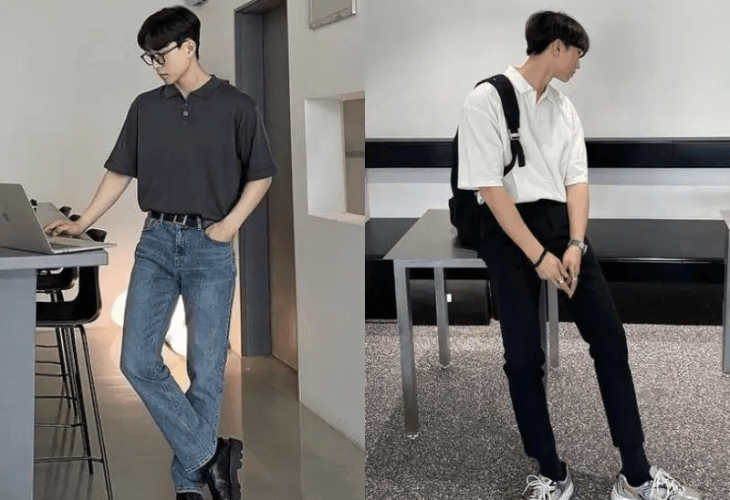 phoi-ao-thun-dong-phuc-co-co-voi-quan-jeans-mang-phong-cach-nang-dong