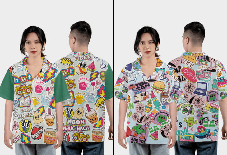 Áo sơ mi đồng phục tay ngắn họa tiết dễ thương