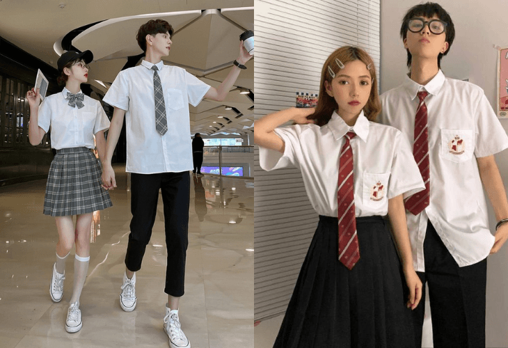 Áo sơ mi đồng phục trắng phong cách Hàn Quốc