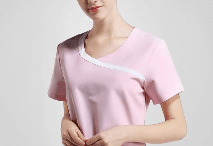 Áo đồng phục spa cổ tròn đơn giản, tiện dụng