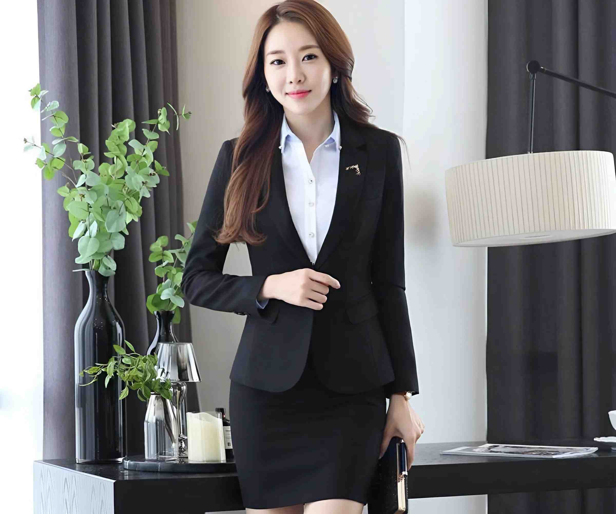 Đồng phục vest nữ phối với chân váy chữ A là lựa chọn phổ biến nhất của các chị em
