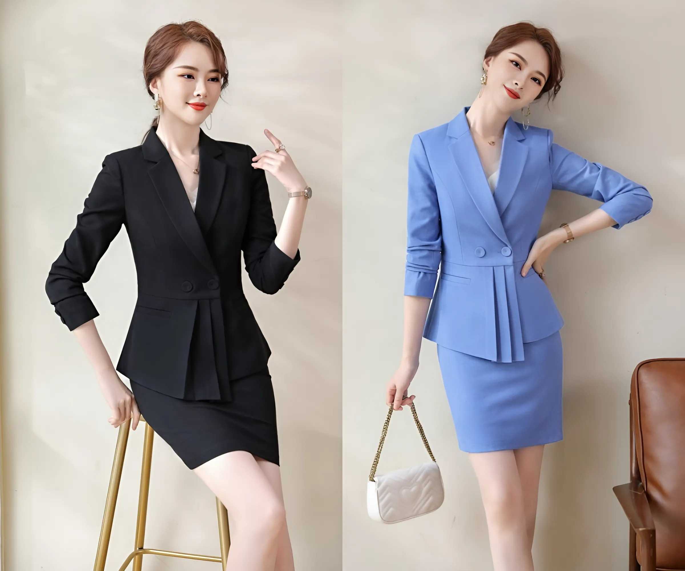 Đồng phục vest nữ cách điệu tà xếp ly độc đáo