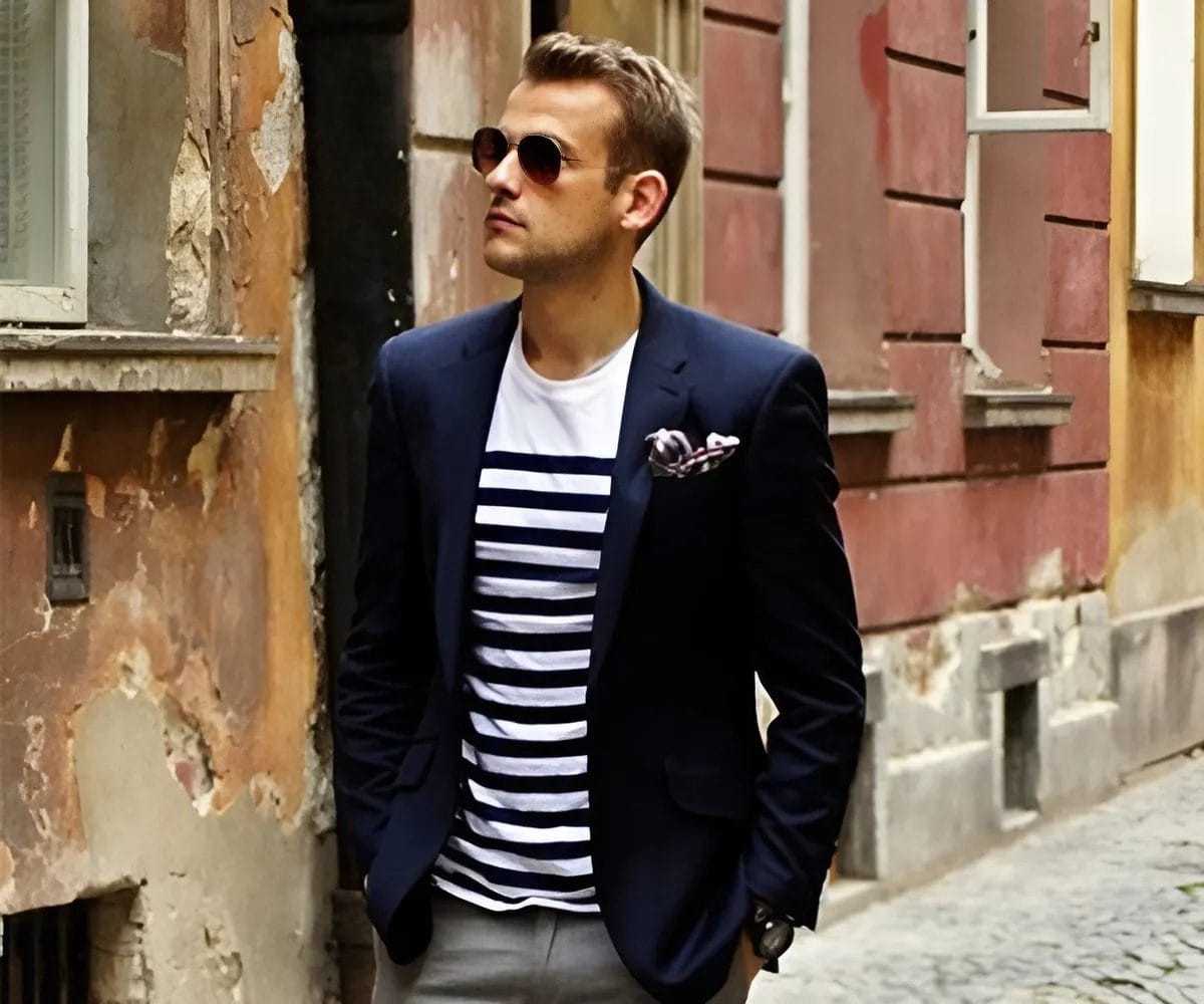 Áo đồng phục vest nam phối cùng áo thun cổ tròn mang đến hình ảnh năng động