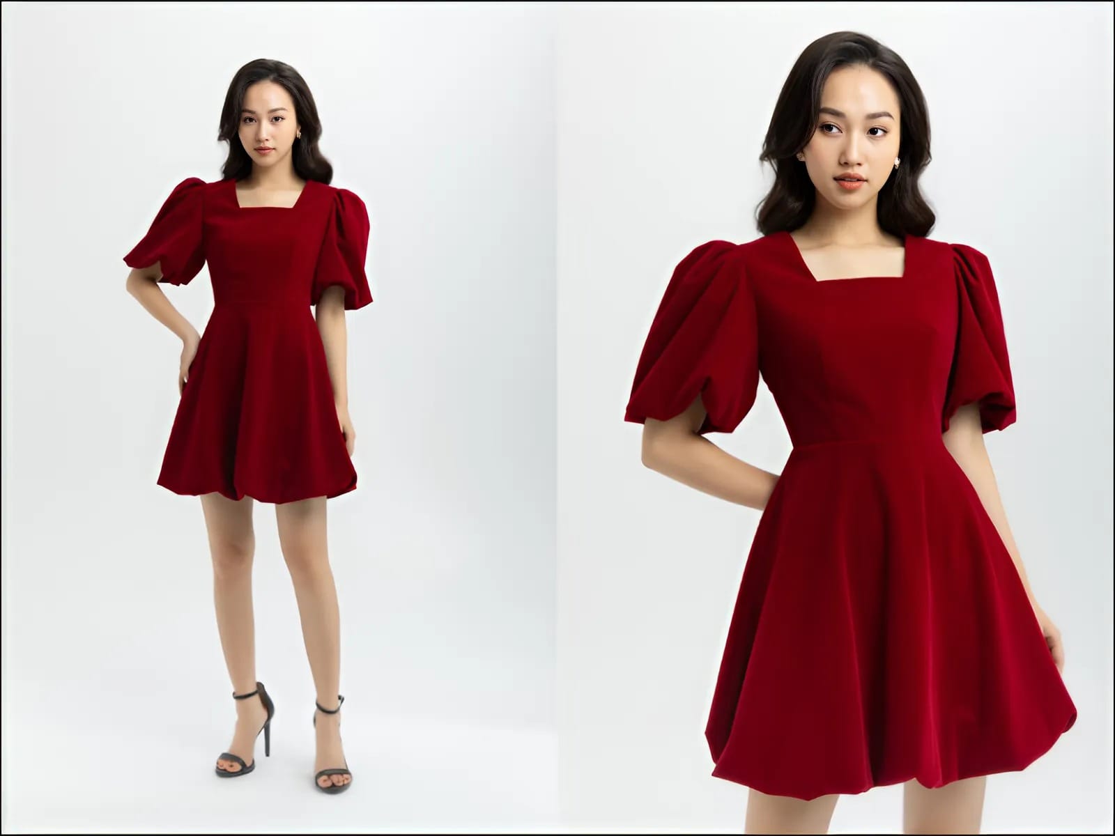 Váy xòe tay phồng nữ tính, nhẹ nhàng