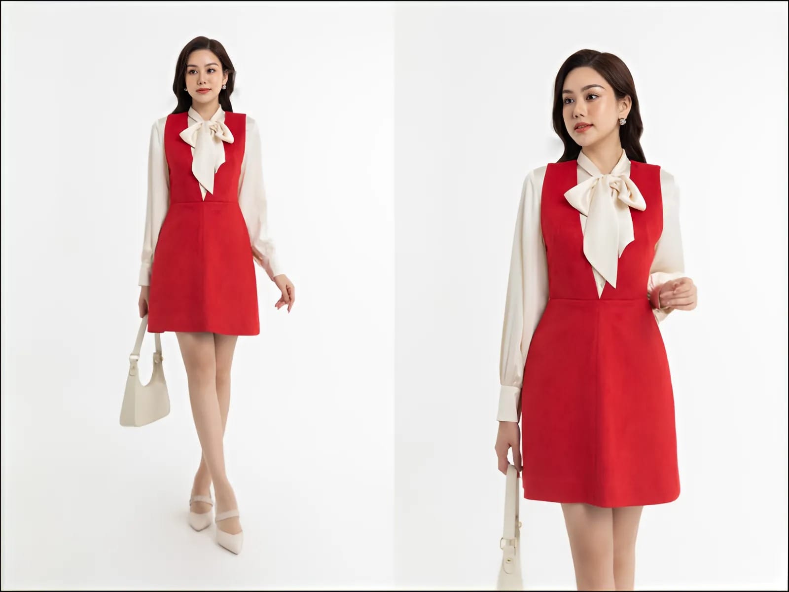 Váy chơi Tết đỏ phối nơ độc đáo, mới mẻ
