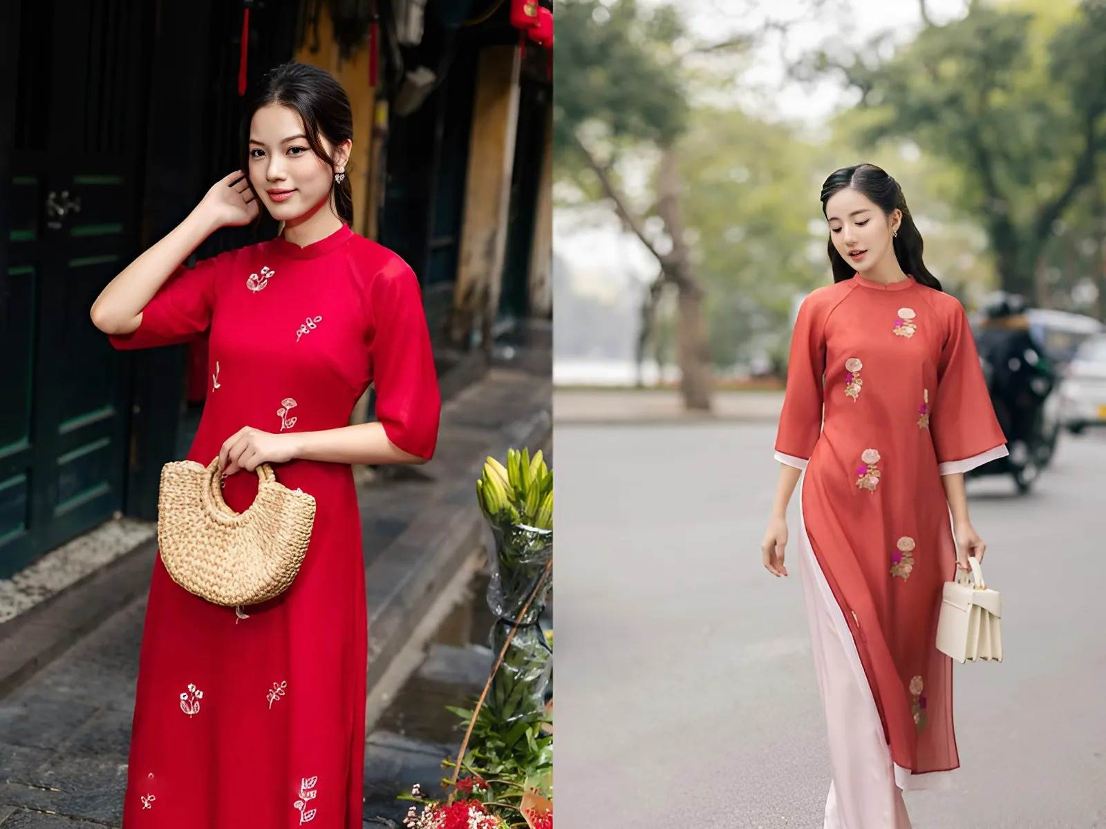 Áo dài ngày Tết tay lỡ trẻ trung, mới mẻ