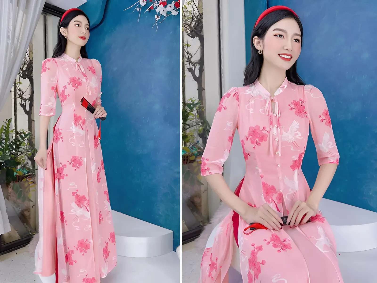 Áo dài thêu hoa đằm thắm, duyên dáng