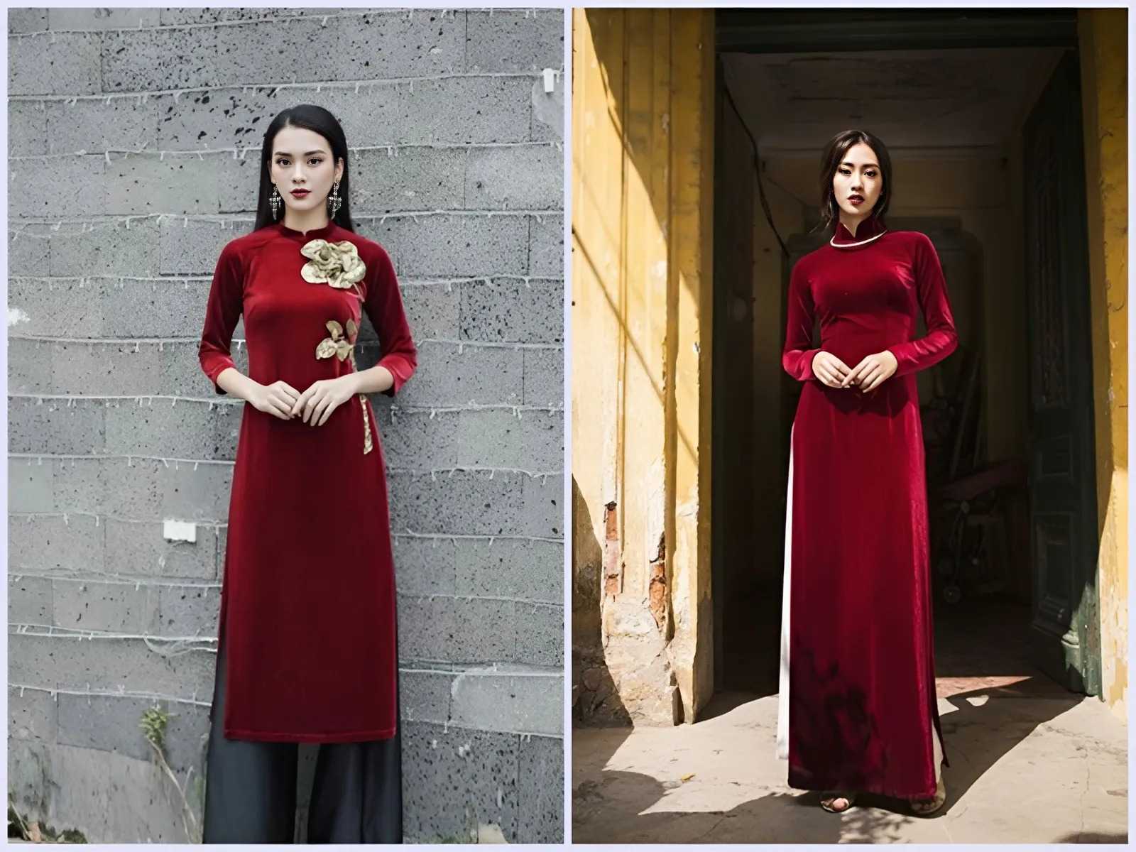 Áo dài chất liệu nhung sang trọng, quý phái