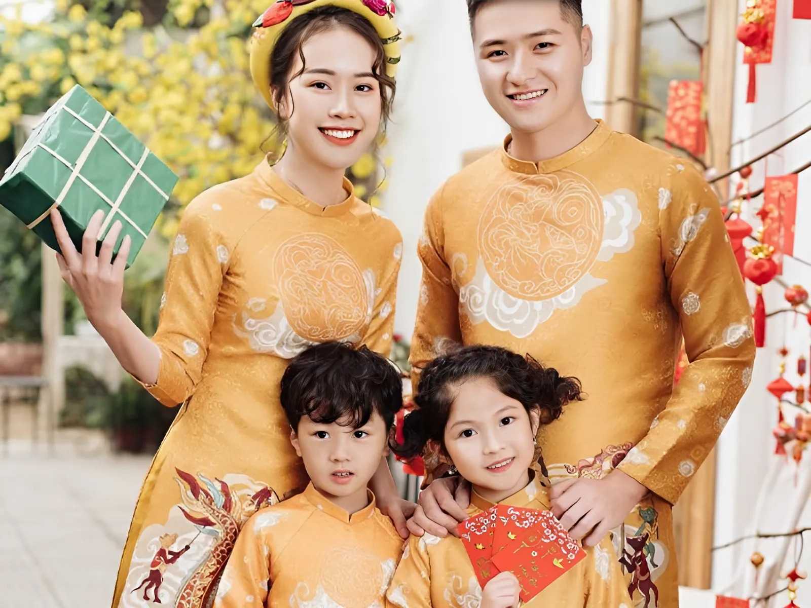 Áo dài ngày Tết thể hiện sự gắn bó của cả gia đình