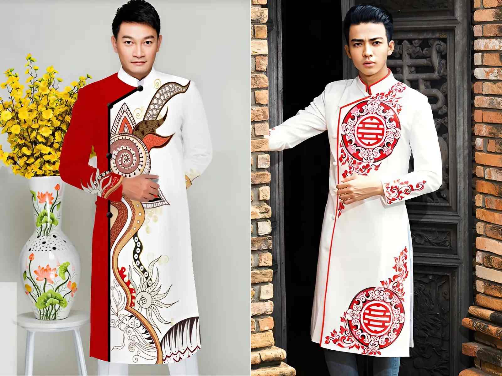 Áo dài ngày Tết cách tân viền đỏ nổi bật, ấn tượng