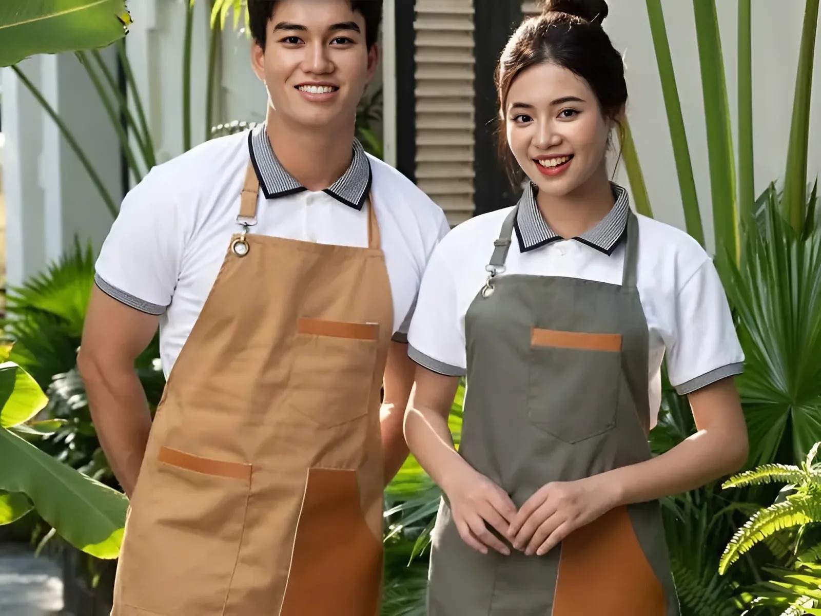 Tạp dề đồng phục dài có nhiều nét tương đồng với tạp dề cổ yếm