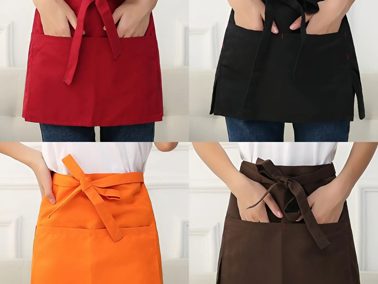 Tạp dề đồng phục ngang gọn gàng và thuận tiện cho việc di chuyển