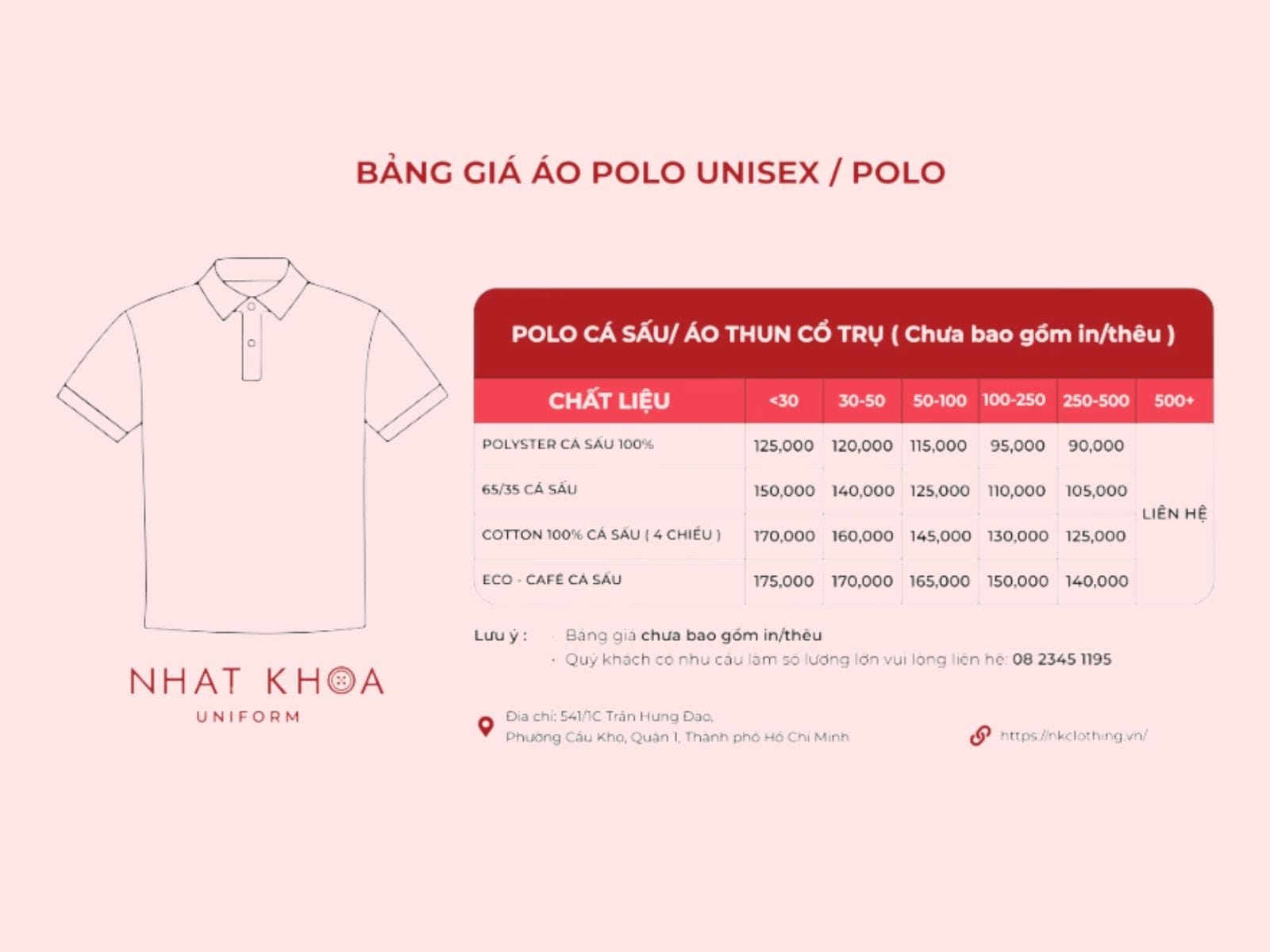 Nhất Khoa cung cấp bảng size vô cùng chi tiết