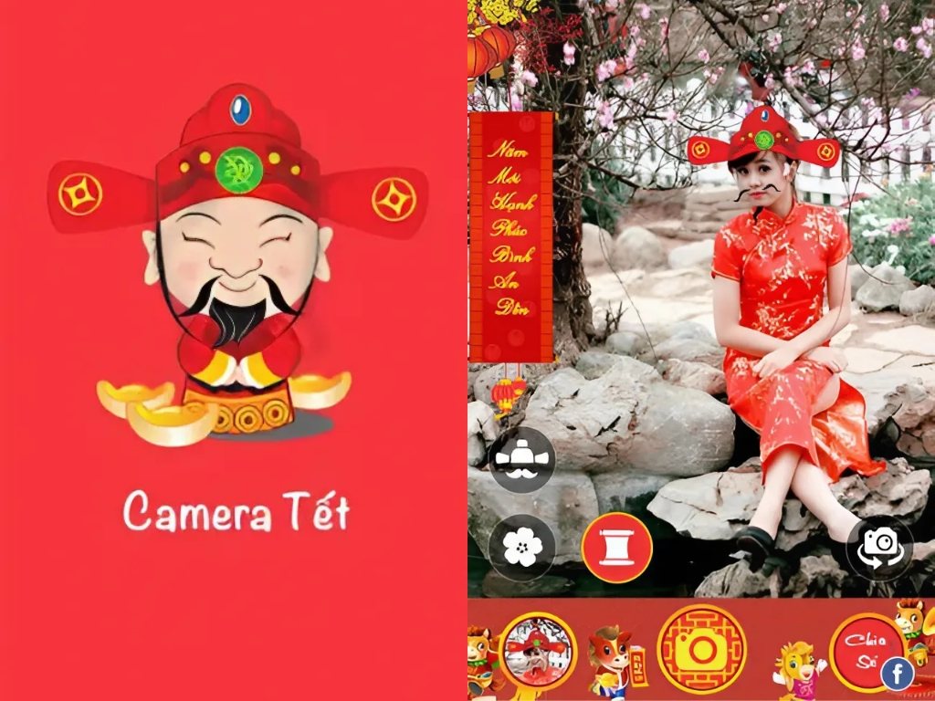 Ứng dụng Camera Tết có tính năng chụp ảnh trực tiếp với filter Tết