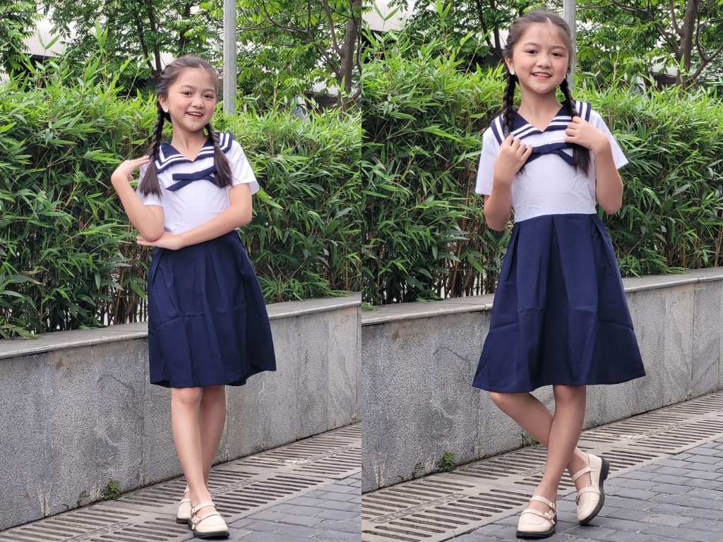 Áo đầm học sinh tiểu học được thiết kế đẹp mắt giúp tạo nên sự duyên dáng cho bé
