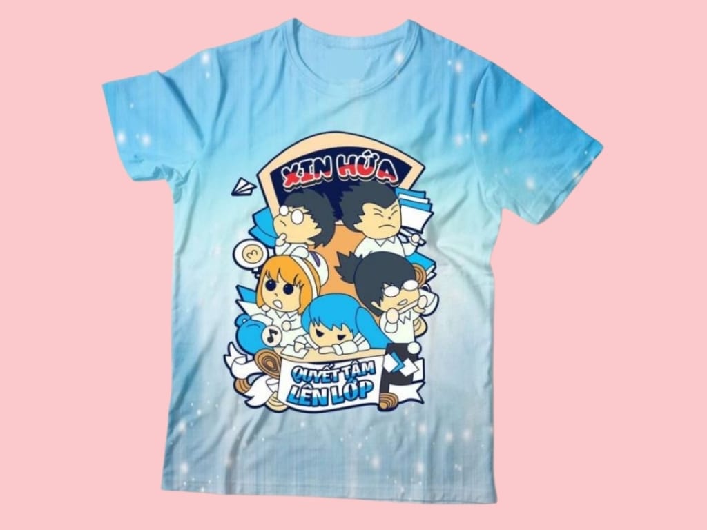 Mẫu áo đồng phục lớp 5 in hình chibi là sự độc đáo, vui nhộn