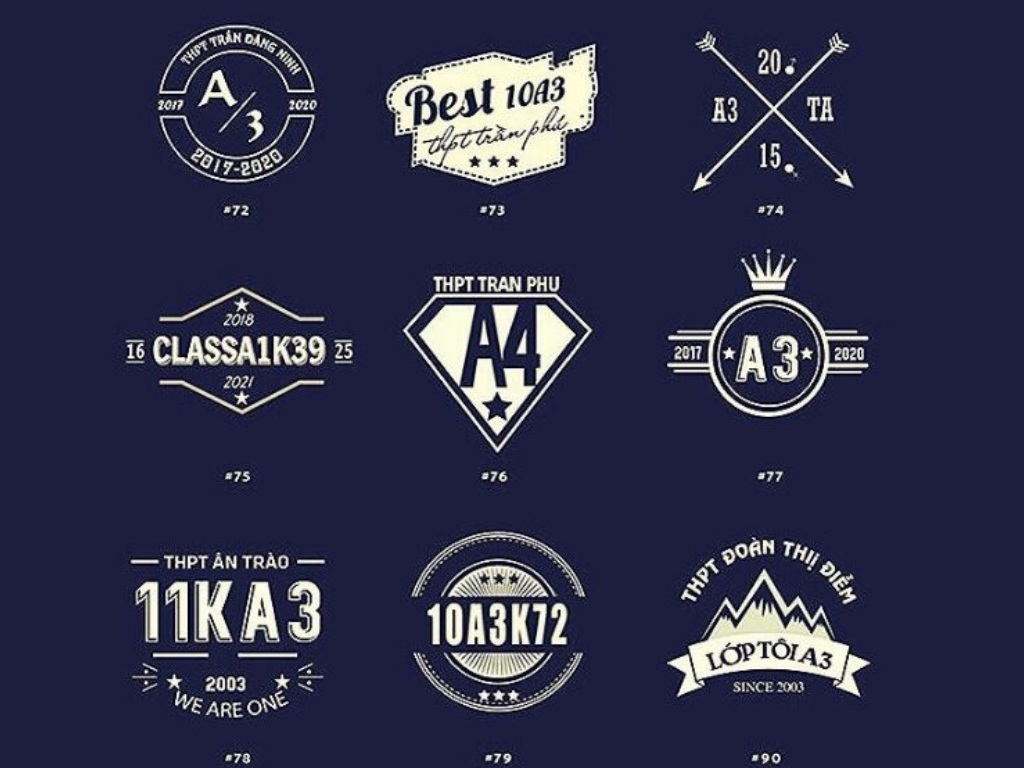 Logo áo lớp 10A3 kiểu huy hiệu mang đến cảm giác trang trọng, có tính biểu trưng cao