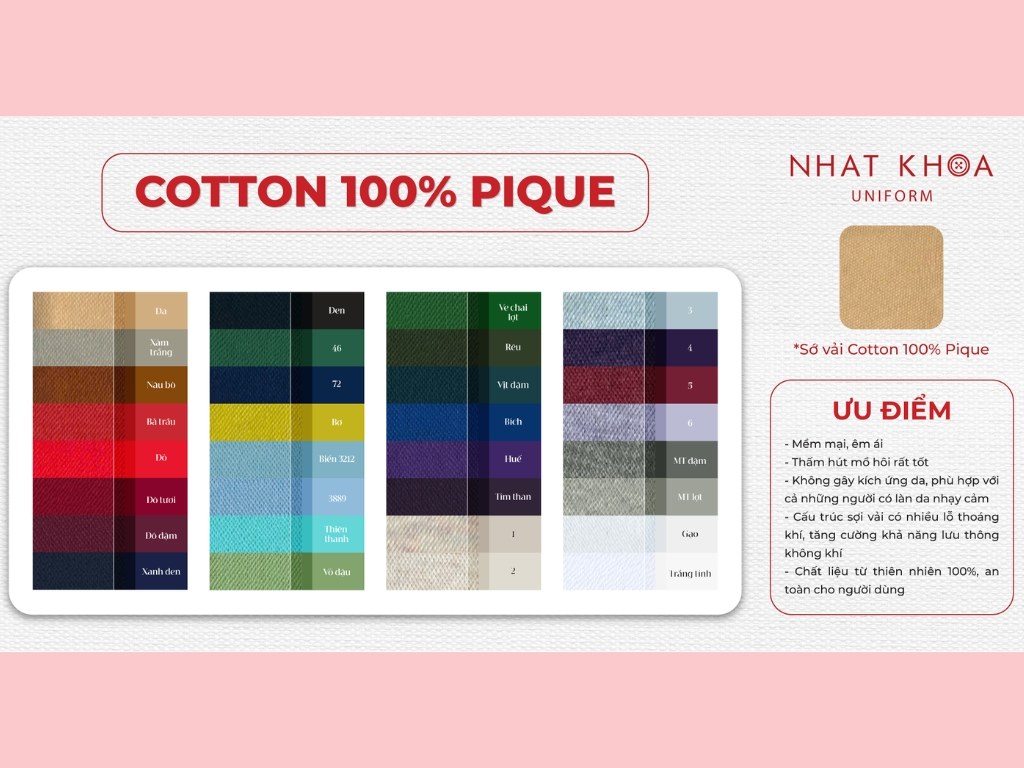 Bảng màu vải cotton 100% có xu hướng trầm hơn, mang vẻ lì và tự nhiên