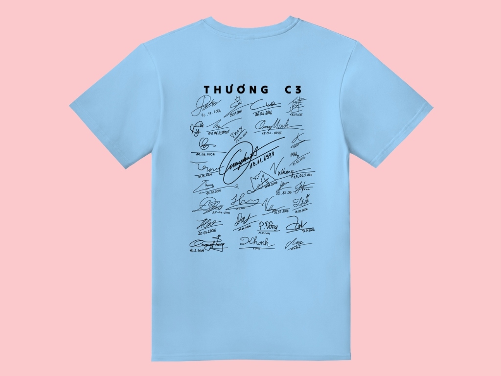 Mẫu áo đồng phục lớp 5 in chữ ký mang ý nghĩa kỷ niệm sâu sắc