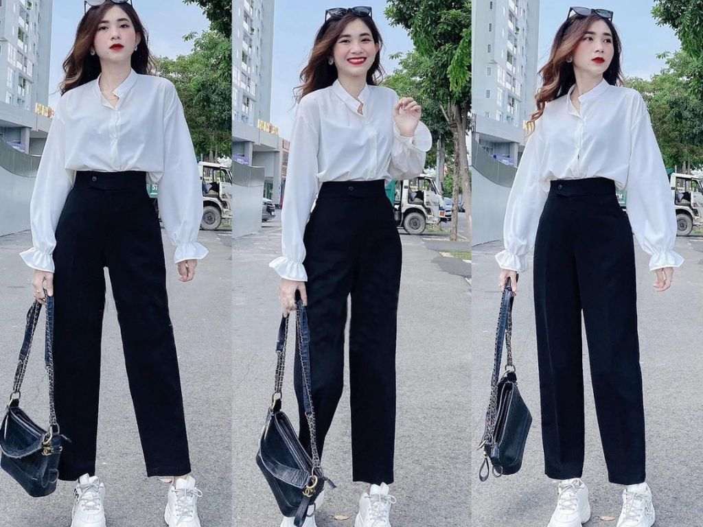 Dáng quả lê nên ưu tiên các mẫu quần tây nữ đi học có ống đứng