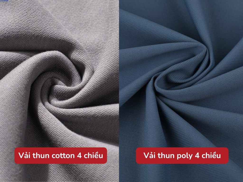 Giá vải thun cotton 4 chiều cao hơn giá vải thun polyester 4 chiều