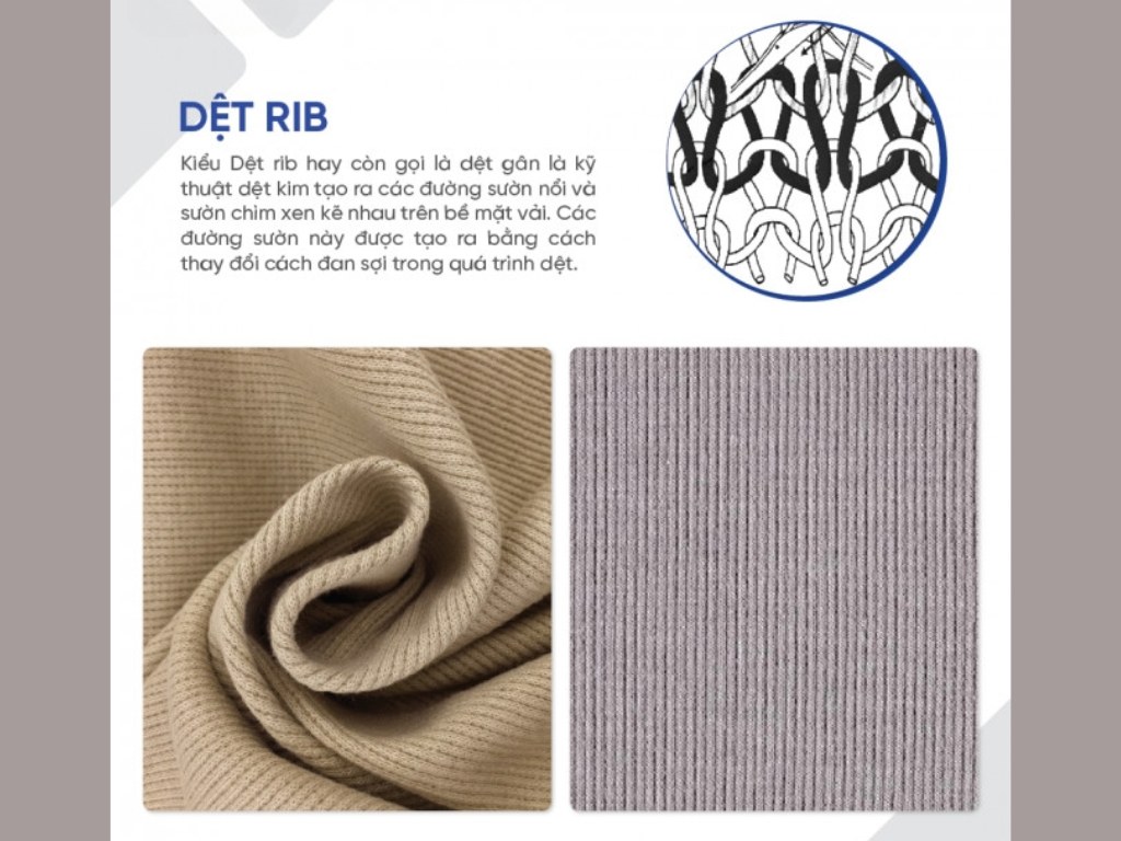 Bề mặt của kiểu dệt rib knit đường gân dọc rõ rệt