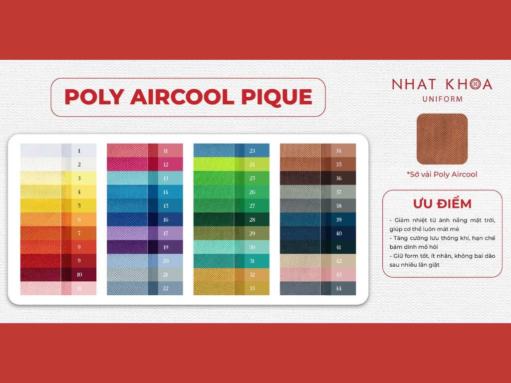 Bảng màu vải cá sấu poly aircool tại Nhất Khoa Uniform