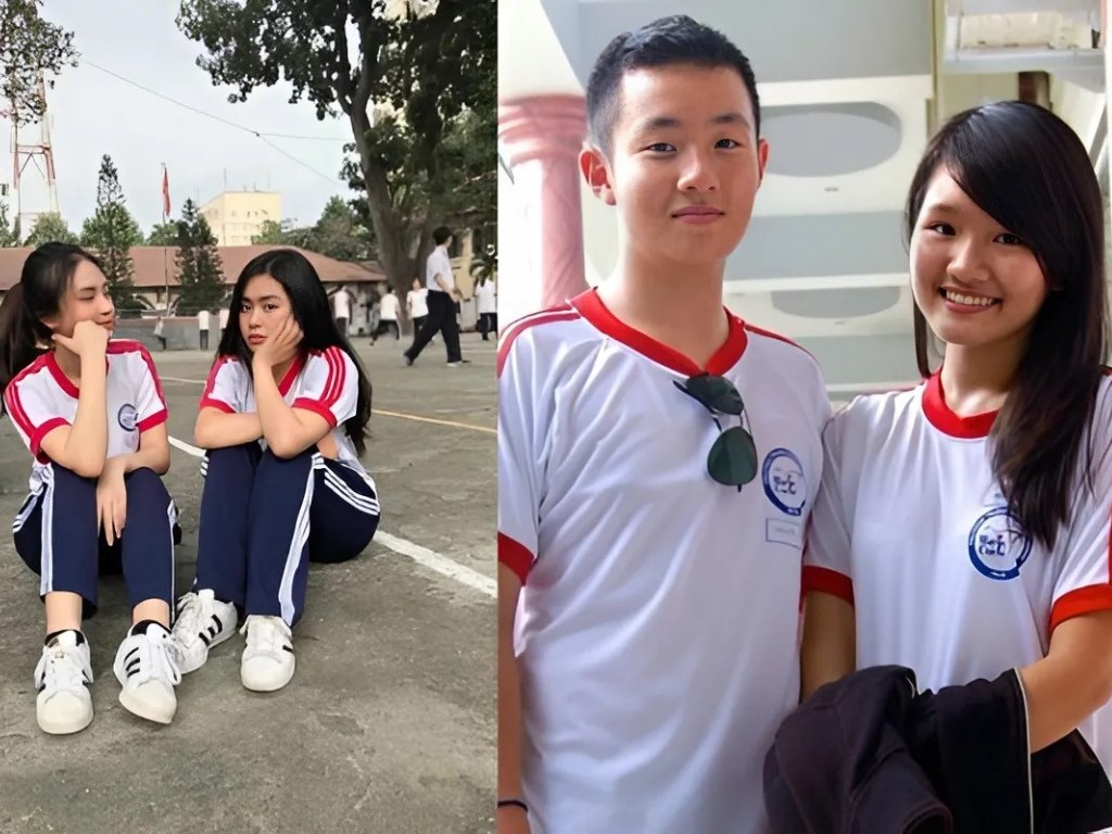 Logo được in vị trí ngực trái trên áo đồng phục thể dục trường Marie Curie TPHCM