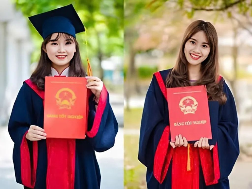 Mẫu áo tốt nghiệp luôn đi kèm với những chiếc mũ tốt nghiệp