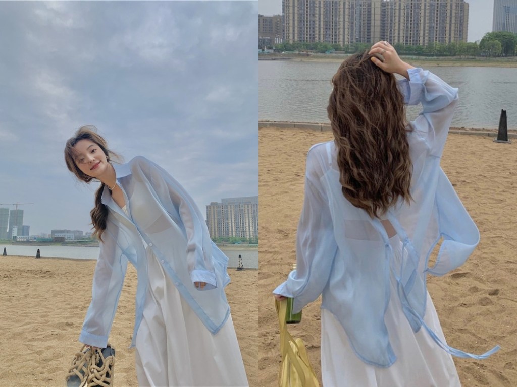 Áo sơ mi voan oversize mang đến sự linh hoạt tuyệt vời cho trang phục đi biển